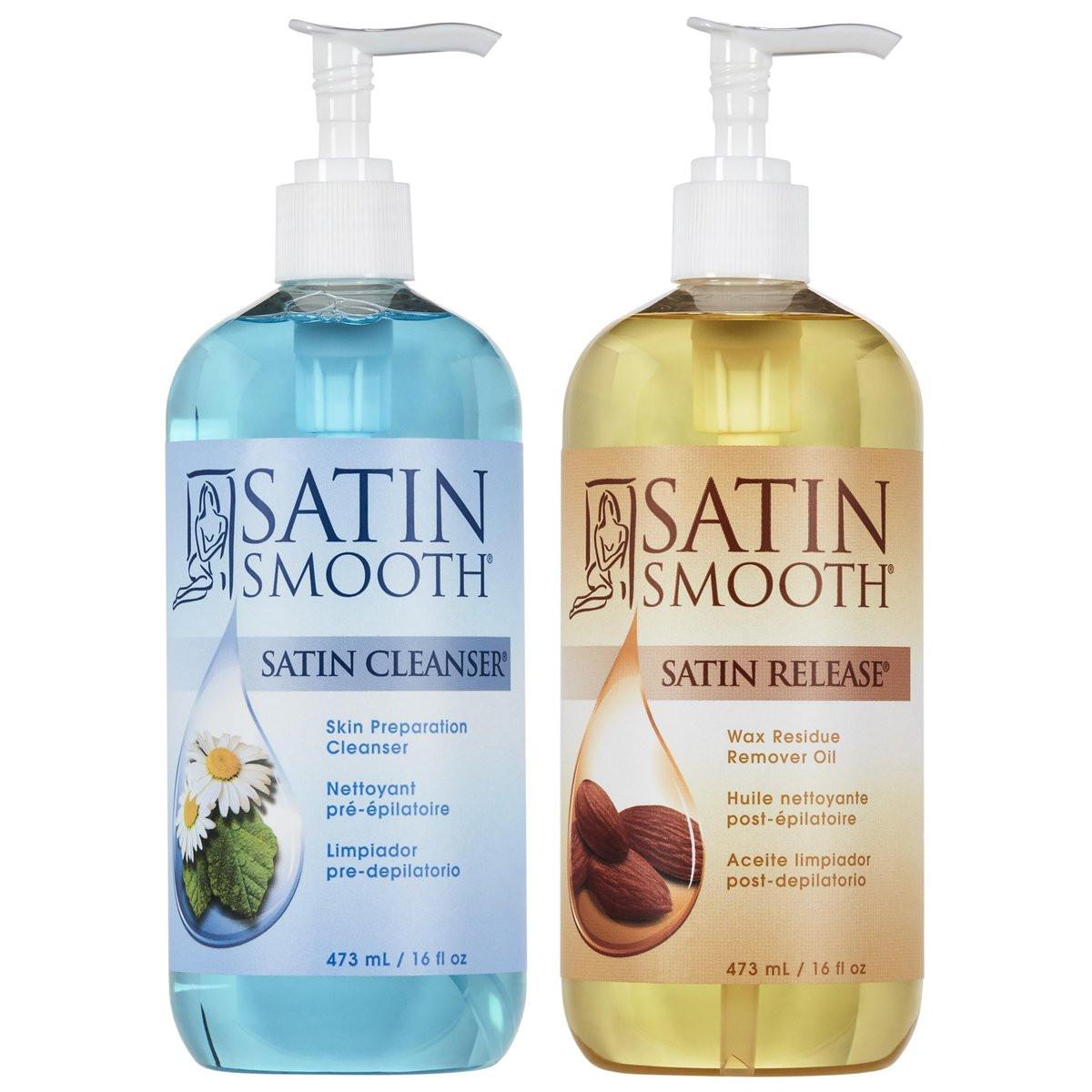 Satin Smooth Post Wax Oil & Pre-Wax Cleanser Duo – 32 Fl Oz – Wachsrückstandentferner & Hautvorbereitung für professionelle Enthaarung