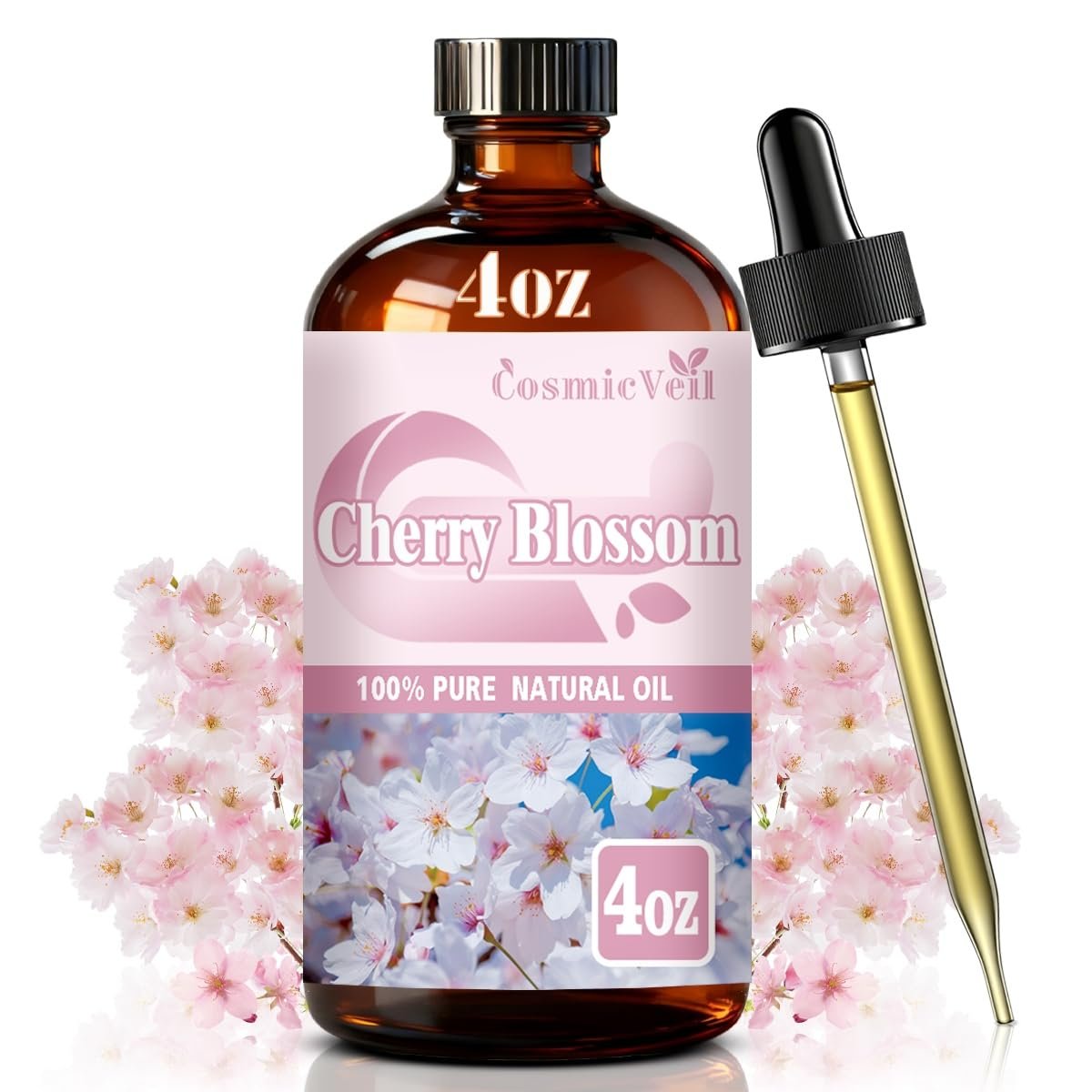 Kirschblüten-Ätherisches Öl – Kosmetisches Öl für Aroma-Diffuser, Luftbefeuchter, Raumduft, Reinigung, Körperpflege, Massage, Yoga, DIY-Kerzen, DIY-Seifen – CosmicVeil (Kirschblüte, 118 ml)