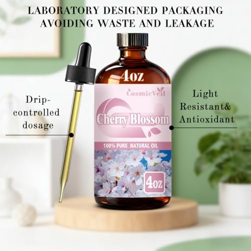 Kirschblüten-Ätherisches Öl – Kosmetisches Öl für Aroma-Diffuser, Luftbefeuchter, Raumduft, Reinigung, Körperpflege, Massage, Yoga, DIY-Kerzen, DIY-Seifen – CosmicVeil (Kirschblüte, 118 ml)