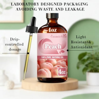 Pfirsich ätherisches Öl für Aroma-Diffusor, Luftbefeuchter, Raumduft, Reinigung, Körperpflege, Massage, Yoga, DIY-Kerze, DIY-Seife – CosmicVeil (Pfirsich, 118 ml)