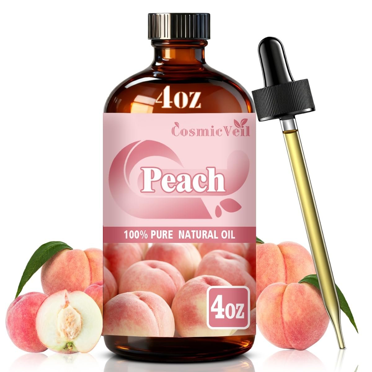 Pfirsich ätherisches Öl für Aroma-Diffusor, Luftbefeuchter, Raumduft, Reinigung, Körperpflege, Massage, Yoga, DIY-Kerze, DIY-Seife – CosmicVeil (Pfirsich, 118 ml)