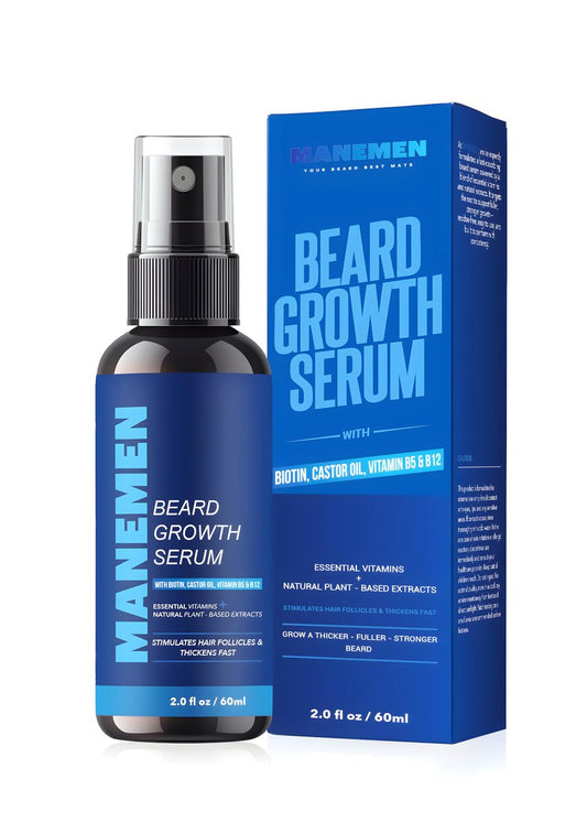 MANEMEN Bartwachstum Serum Spray – Biotin, Rizinusöl, Vitamin B5 & B12 – Natürliche Bartöl-Formel für einen dickeren, volleren, stärkeren Bart – Stimuliert Haarfollikel und unterstützt schnelles Wachstum