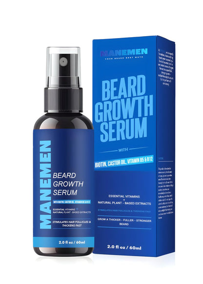 MANEMEN Bartwachstum Serum Spray – Biotin, Rizinusöl, Vitamin B5 & B12 – Natürliche Bartöl-Formel für einen dickeren, volleren, stärkeren Bart – Stimuliert Haarfollikel und unterstützt schnelles Wachstum