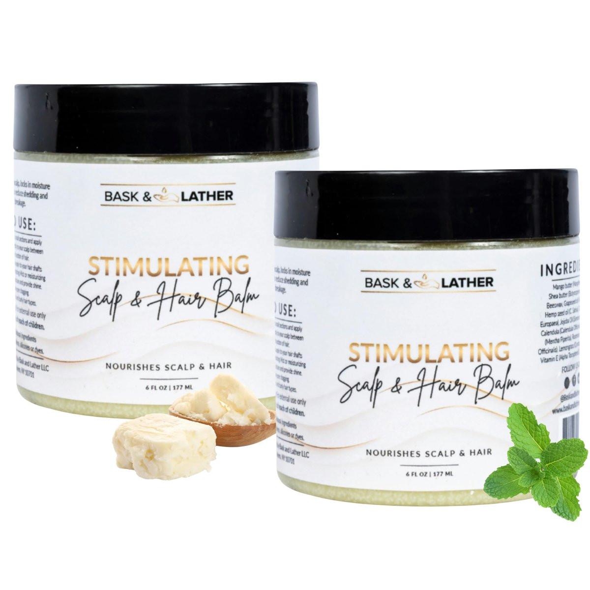 Bask & Lather Belebender Kopfhaut- und Haarbalsam – Pfefferminz & Rosmarin Haarwuchsbalsam mit Sheabutter, Mangobutter & Jojobaöl – Feuchtigkeitsspendende Kopfhautbehandlung bei trockener, juckender Kopfhaut, 6 oz, 2er-Pack