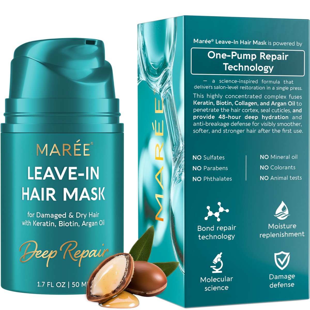 MAREE Tiefenpflegende Leave-In Haarmaske für geschädigtes Haar – Keratin-Haarkur mit Biotin, natürlichen Ölen & Vitaminen – Leave-In Conditioner für Reparatur und Feuchtigkeit – Color Glazers
