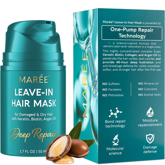 MAREE Tiefenpflegende Leave-In Haarmaske für geschädigtes Haar – Keratin-Haarkur mit Biotin, natürlichen Ölen & Vitaminen – Leave-In Conditioner für Reparatur und Feuchtigkeit – Color Glazers