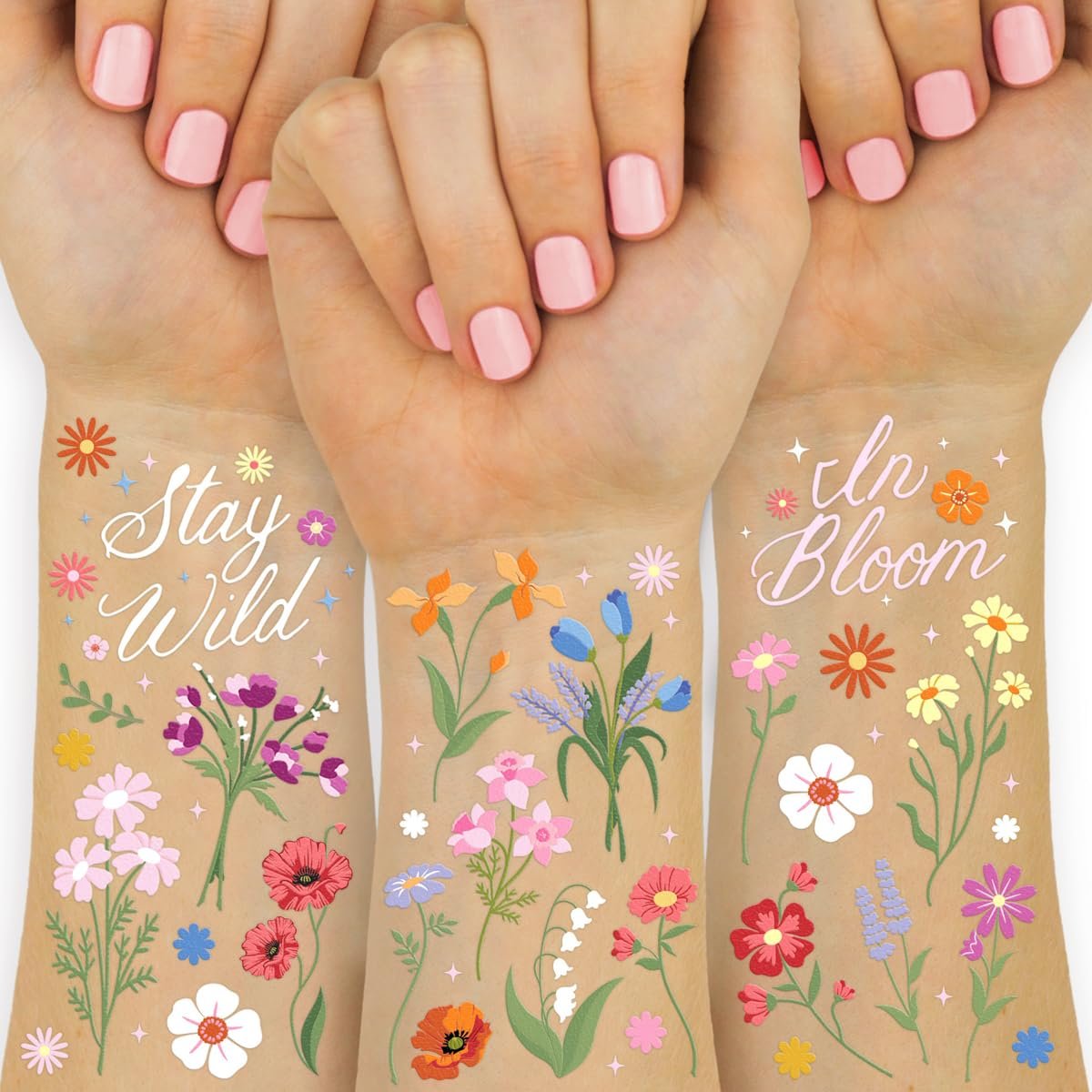 xo, Fetti Wildflower Garden Temporäre Tattoos – 104 Designs | Pastell-Florale, Frühling, Gartenparty, Brautparty, Geburtstagsgeschenke, Ostern, Mädchenhaft