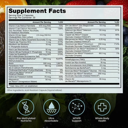 Pure Therapro Rx Methylierte Multivitamin für Männer und Frauen | Methyl Multi ohne Eisen + Methyl B12 & Methylfolat | Pharma-Qualität | 60 Kapseln, 1-Monatsvorrat