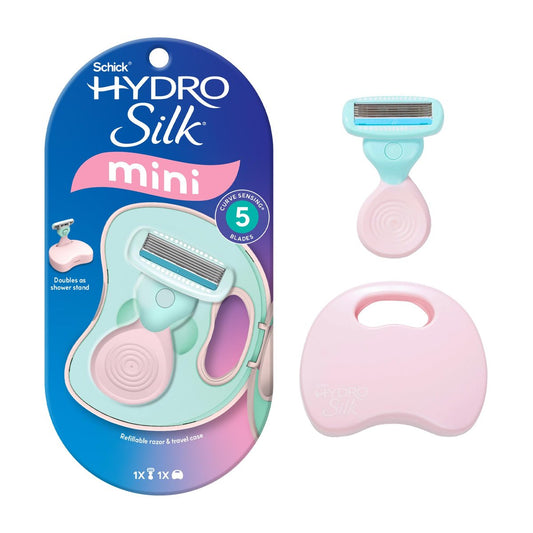 Schick Hydro Silk Mini Rasierer für Frauen | Damenrasierer für die Rasur, Reisegröße Toilettenartikel, 5-Klingen Reiserasierer, inklusive 1 Mini-Griff, 1 Nachfüllpackung & 1 Etui
