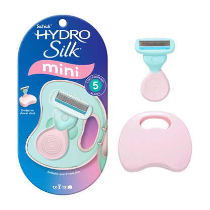 Schick Hydro Silk Mini Rasierer für Frauen | Damenrasierer für die Rasur, Reisegröße Toilettenartikel, 5-Klingen Reiserasierer, inklusive 1 Mini-Griff, 1 Nachfüllpackung & 1 Etui