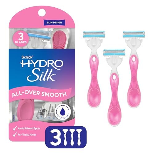 Schick Hydro Silk All-Over Smooth 3-Klingen Einwegrasierer für Frauen, 3 Stück | Reise-Essentials, Damenrasierer, schlankes Design, vermeidet übersehene Stellen
