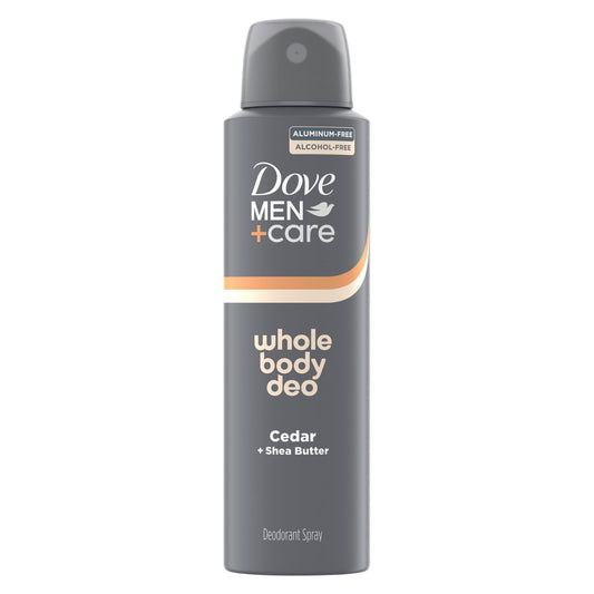 DOVE MEN + CARE Whole Body Deo Spray Zeder & Sheabutter – Aluminiumfrei, sanfte Ganzkörper-Geruchskontrolle, dermatologisch getestet | 118 ml