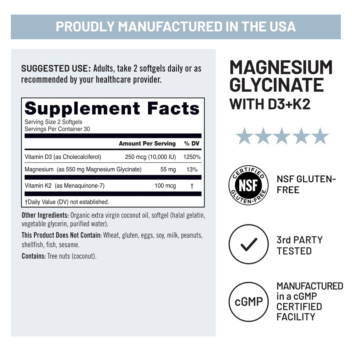 NatureWise Magnesium Glycinat 550mg + Hochdosiertes Vitamin D3 K2 100 mcg - D3 K2 Magnesium Supplement - Chelatiert für hohe Absorption - Knochenunterstützung - Non-GMO, USA hergestellt - [30-Tage-Vorrat]