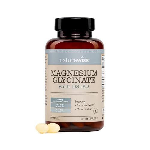 NatureWise Magnesium Glycinat 550mg + Hochdosiertes Vitamin D3 K2 100 mcg - D3 K2 Magnesium Supplement - Chelatiert für hohe Absorption - Knochenunterstützung - Non-GMO, USA hergestellt - [30-Tage-Vorrat]