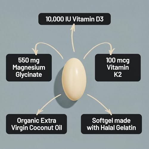 NatureWise Magnesium Glycinat 550mg + Hochdosiertes Vitamin D3 K2 100 mcg - D3 K2 Magnesium Supplement - Chelatiert für hohe Absorption - Knochenunterstützung - Non-GMO, USA hergestellt - [30-Tage-Vorrat]