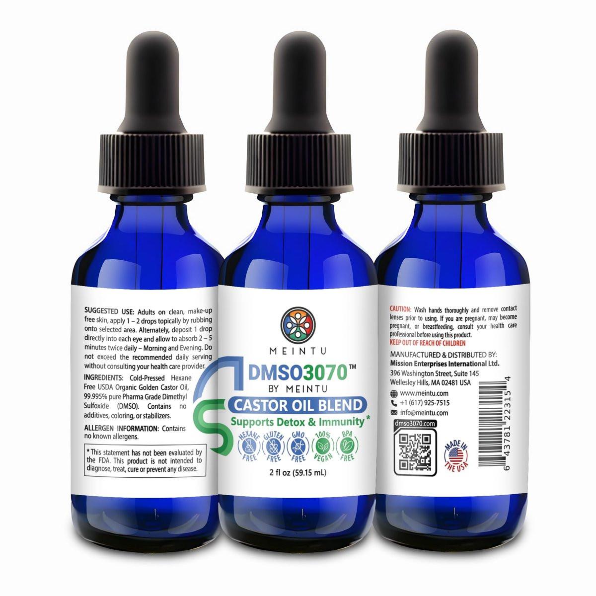 MEINTU DMSO Rizinusöl – Reines kaltgepresstes Bio-Öl für Hauterneuerung, Entgiftung und Immunbalance – Hexanfrei für Gesicht, Gelenke und Muskeln – Veganes Rizinusöl für Wimpern – 60 ml