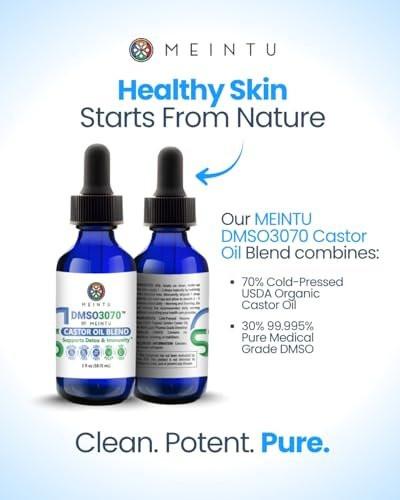 MEINTU DMSO Rizinusöl – Reines kaltgepresstes Bio-Öl für Hauterneuerung, Entgiftung und Immunbalance – Hexanfrei für Gesicht, Gelenke und Muskeln – Veganes Rizinusöl für Wimpern – 60 ml