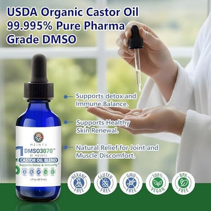 MEINTU DMSO Rizinusöl – Reines kaltgepresstes Bio-Öl für Hauterneuerung, Entgiftung und Immunbalance – Hexanfrei für Gesicht, Gelenke und Muskeln – Veganes Rizinusöl für Wimpern – 60 ml