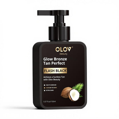 Olov Beauty Selbstbräunungslotion – Selbstbräuner mit Sheabutter und Kokosöl, natürliche Inhaltsstoffe für empfindliche Haut, ohne Sonne, feuchtigkeitsspendend, individuell einstellbarer mittlerer bis dunkler Fake Tan (150 ml)