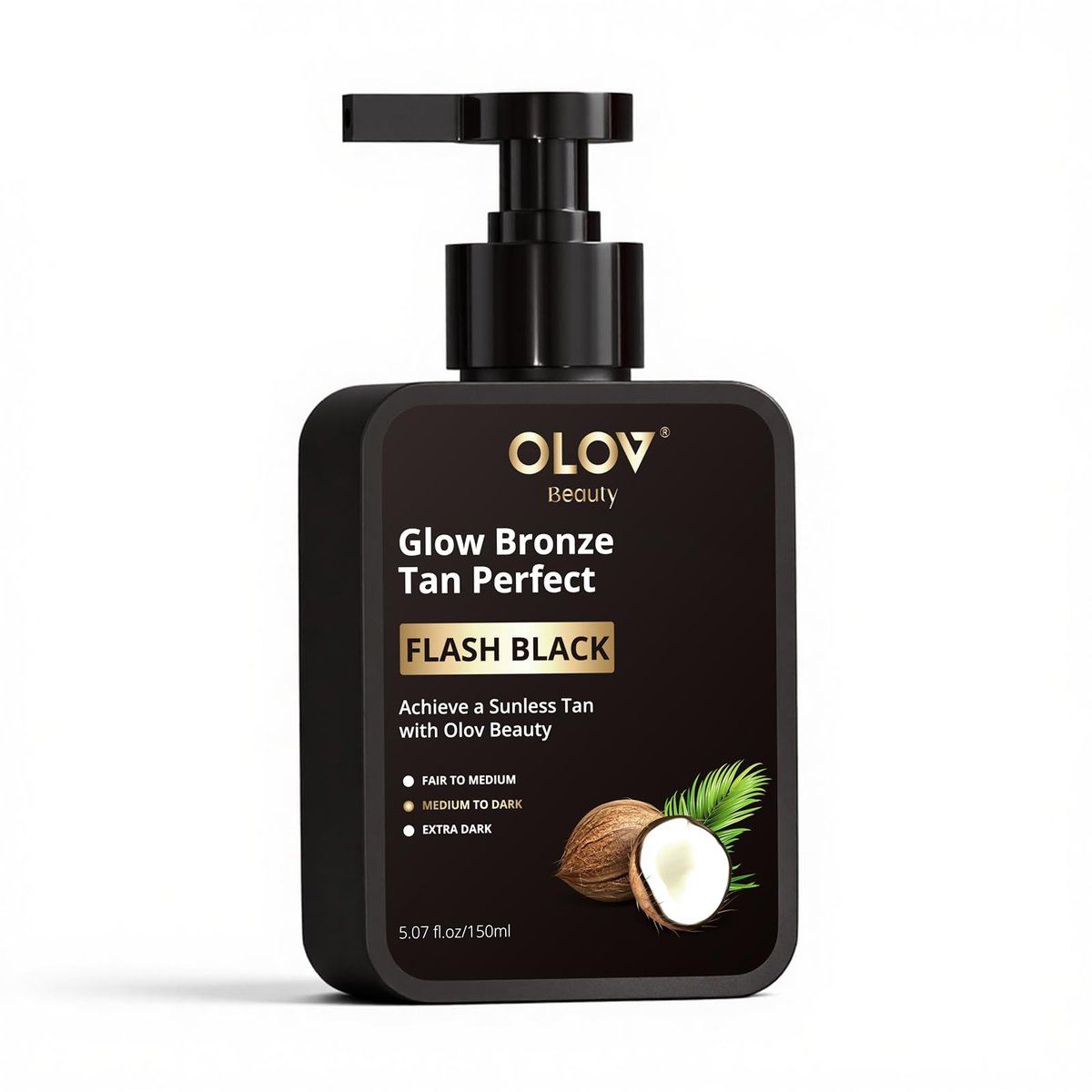 Olov Beauty Selbstbräunungslotion – Selbstbräuner mit Sheabutter und Kokosöl, natürliche Inhaltsstoffe für empfindliche Haut, ohne Sonne, feuchtigkeitsspendend, individuell einstellbarer mittlerer bis dunkler Fake Tan (150 ml)