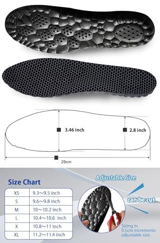 MARRDO 4D Cloud Einlegesohlen für Herren, Fußgewölbestützen, Memory Foam Einlagen, Stoßdämpfung und Dämpfung für Sportschuhe, für den ganzen Tag Stehen (Graphen Schwarz, Herren 8-14 (12,4 Zoll)