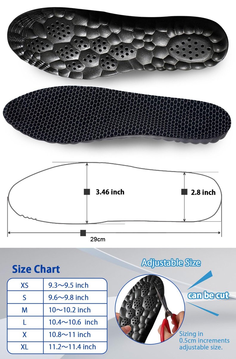 MARRDO 4D Cloud Einlegesohlen für Herren, Fußgewölbestützen, Memory Foam Einlagen, Stoßdämpfung und Dämpfung für Sportschuhe, für den ganzen Tag Stehen (Graphen Schwarz, Herren 8-14 (12,4 Zoll)