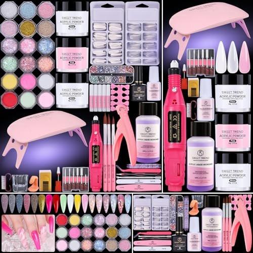 Acryl-Nagelset für Anfänger: Professionelles Acrylpulver-Set mit UV-Licht-Nagelbohrer und Flüssigkeit – Komplette Werkzeuge für Nageldekoration, Geschenk für Damen zu Hause und im Salon