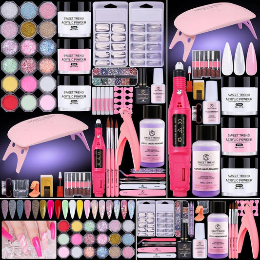 Acryl-Nagelset für Anfänger: Professionelles Acrylpulver-Set mit UV-Licht-Nagelbohrer und Flüssigkeit – Komplette Werkzeuge für Nageldekoration, Geschenk für Damen zu Hause und im Salon