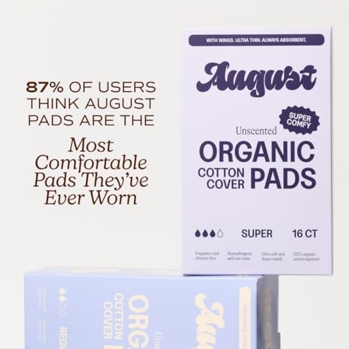 August Super Baumwoll-Menstruationsbinden, 36er-Pack, ultradünne Binden mit Flügeln, hypoallergene Damenbinden mit Bio-Baumwoll-Oberfläche, kompostierbare Verpackungen, schadstofffrei, parfümfrei