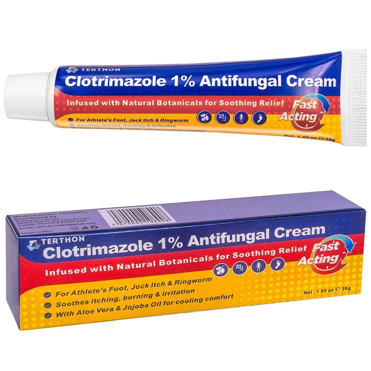 Terthon Clotrimazol Antimykotische Creme Behandlung – Maximale Stärke gegen Fußpilz, Juckreiz, Ringelflechte & Hefepilzinfektion – Schnell wirkende Juckreizlinderung für Füße, Leisten & Haut – 30g