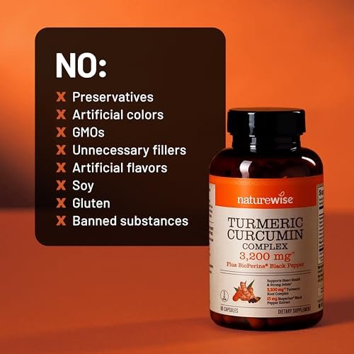 NatureWise Curcumin-Komplex mit BioPerin – 3200 mg, 90 Kapseln (30-Tage-Vorrat) – Starkes Antioxidans, vegan, nicht-GVO, USA-Herstellung