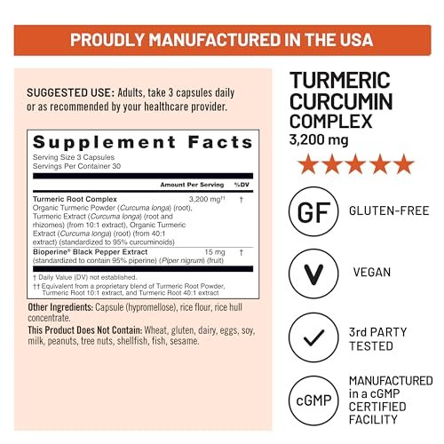 NatureWise Curcumin-Komplex mit BioPerin – 3200 mg, 90 Kapseln (30-Tage-Vorrat) – Starkes Antioxidans, vegan, nicht-GVO, USA-Herstellung