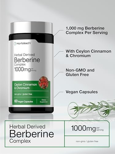 Horbäach Berberin-Komplex Nahrungsergänzungsmittel | 60 vegane Kapseln | mit Ceylon-Zimt & Chrom | natürlich gewonnen | Non-GMO, glutenfreie Formel