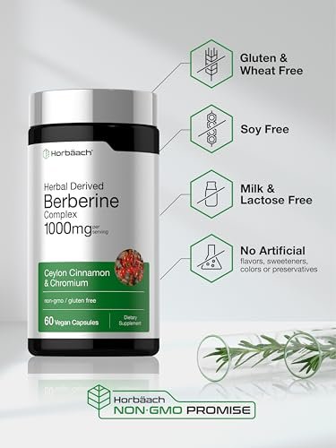 Horbäach Berberin-Komplex Nahrungsergänzungsmittel | 60 vegane Kapseln | mit Ceylon-Zimt & Chrom | natürlich gewonnen | Non-GMO, glutenfreie Formel