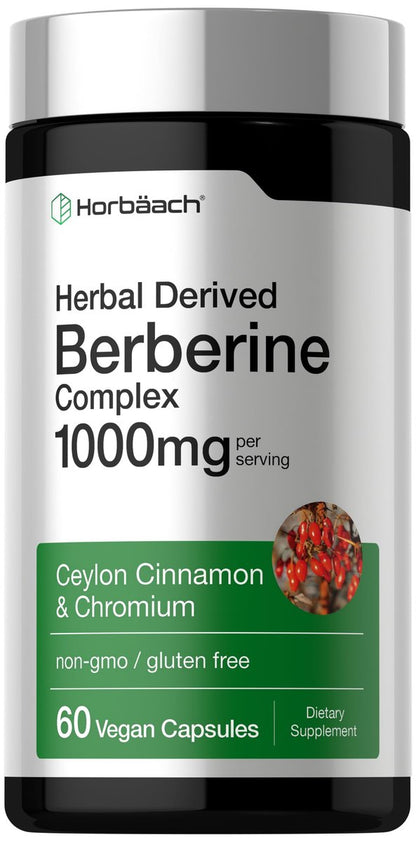 Horbäach Berberin-Komplex Nahrungsergänzungsmittel | 60 vegane Kapseln | mit Ceylon-Zimt & Chrom | natürlich gewonnen | Non-GMO, glutenfreie Formel