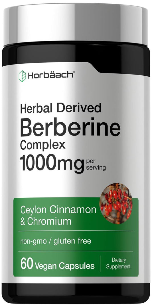 Horbäach Berberin-Komplex Nahrungsergänzungsmittel | 60 vegane Kapseln | mit Ceylon-Zimt & Chrom | natürlich gewonnen | Non-GMO, glutenfreie Formel
