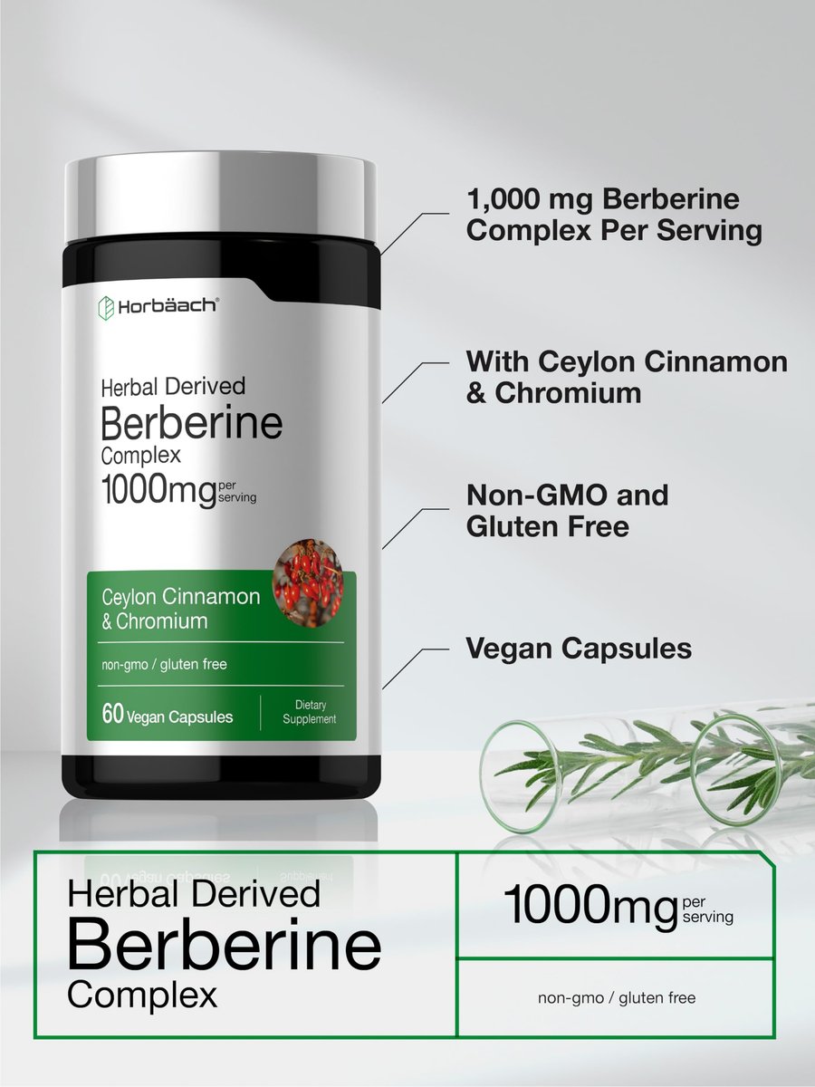 Horbäach Berberin-Komplex Nahrungsergänzungsmittel | 60 vegane Kapseln | mit Ceylon-Zimt & Chrom | natürlich gewonnen | Non-GMO, glutenfreie Formel