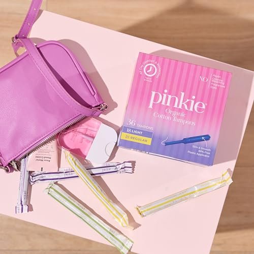 Pinkie Bio-Tampons für Teens & Erwachsene – 100% Baumwollkern, passt sich dem Körper an – schlanker BPA-freier Applikator für komfortables Einführen – chlor-, parfüm-, farbstoff- & rayonfrei – Light/Regular, 36 Stück