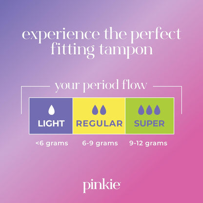 Pinkie Bio-Tampons für Teens & Erwachsene – 100% Baumwollkern, passt sich dem Körper an – schlanker BPA-freier Applikator für komfortables Einführen – chlor-, parfüm-, farbstoff- & rayonfrei – Light/Regular, 36 Stück