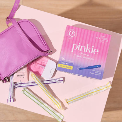 Pinkie Bio-Tampons für Teens & Erwachsene – 100% Baumwollkern, passt sich dem Körper an – schlanker BPA-freier Applikator für komfortables Einführen – chlor-, parfüm-, farbstoff- & rayonfrei – Light/Regular, 36 Stück