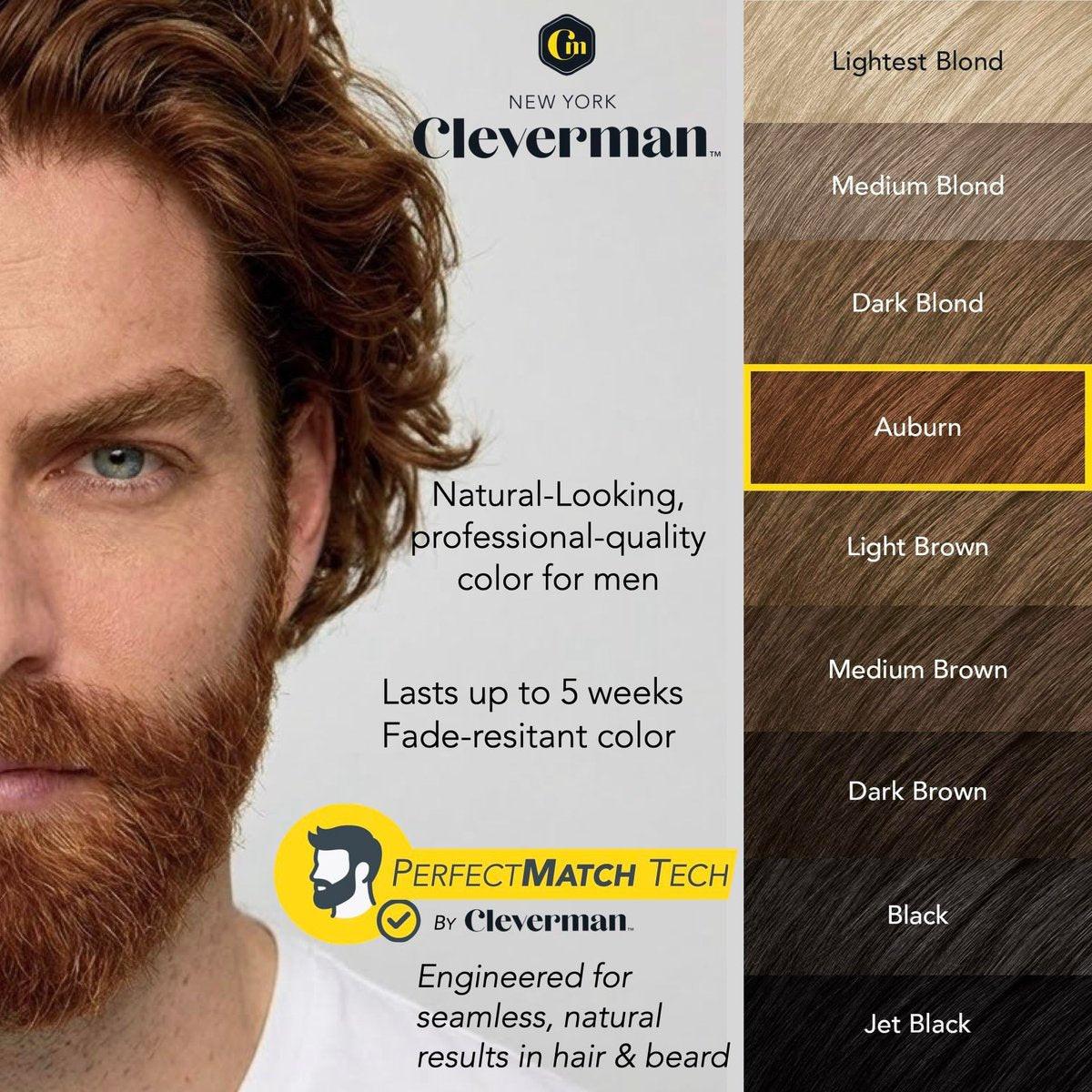 Cleverman Wiederverwendbare Haar- & Bartfarbe für Männer – Auburn 7.04 | Bis zu 5 Anwendungen, 7 Minuten | Natürliche Grauabdeckung, Tropffreie Creme mit SkinArmour®