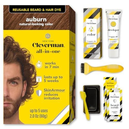 Cleverman Wiederverwendbare Haar- & Bartfarbe für Männer – Auburn 7.04 | Bis zu 5 Anwendungen, 7 Minuten | Natürliche Grauabdeckung, Tropffreie Creme mit SkinArmour®