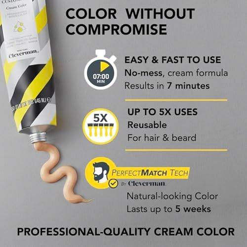 Cleverman Wiederverwendbare Haar- & Bartfarbe für Männer – Auburn 7.04 | Bis zu 5 Anwendungen, 7 Minuten | Natürliche Grauabdeckung, Tropffreie Creme mit SkinArmour®