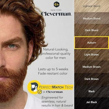 Cleverman Wiederverwendbare Haar- & Bartfarbe für Männer – Auburn 7.04 | Bis zu 5 Anwendungen, 7 Minuten | Natürliche Grauabdeckung, Tropffreie Creme mit SkinArmour®