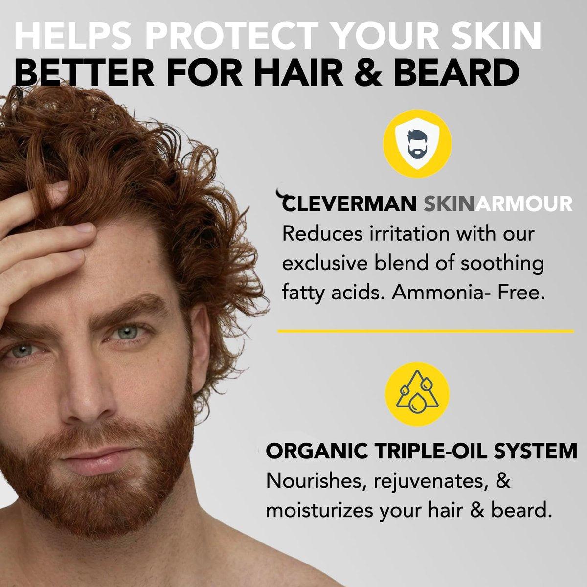 Cleverman Wiederverwendbare Haar- & Bartfarbe für Männer – Auburn 7.04 | Bis zu 5 Anwendungen, 7 Minuten | Natürliche Grauabdeckung, Tropffreie Creme mit SkinArmour®