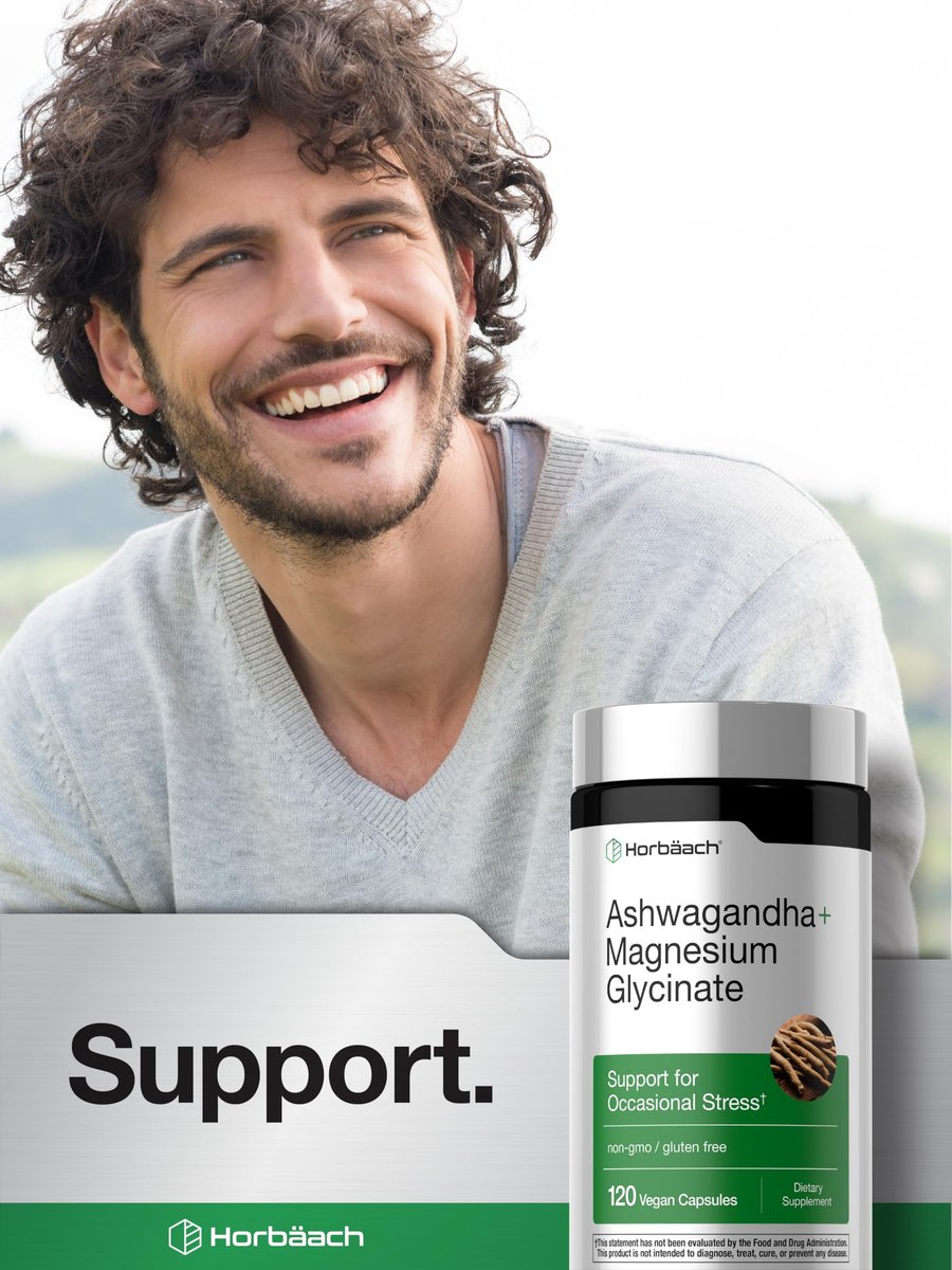 Horbäach Ashwagandha & Magnesiumglycinat | 120 vegane Kapseln | Nahrungsergänzungsmittel gegen Stress | Nicht-GVO, glutenfrei