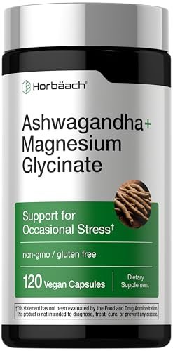 Horbäach Ashwagandha & Magnesiumglycinat | 120 vegane Kapseln | Nahrungsergänzungsmittel gegen Stress | Nicht-GVO, glutenfrei