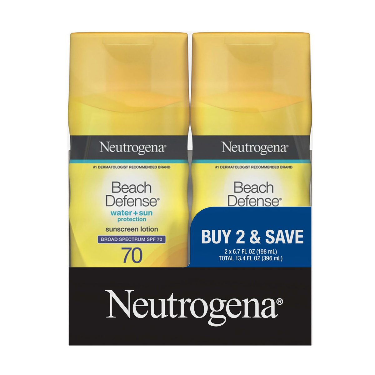 Neutrogena Sonnenlotion Beach Defense SPF 70 – Hawaii Reef Act 104 konform, ohne Octinoxat & Oxybenzon, ölfrei, schnell einziehend, 2er-Pack (2 x 198 ml)