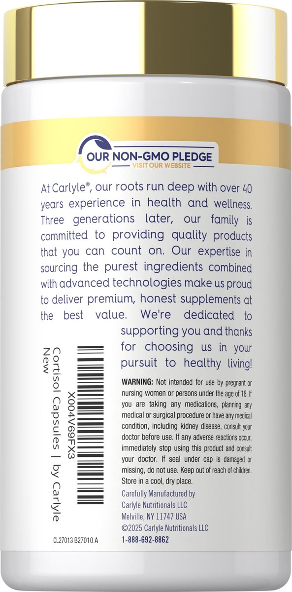 Carlyle Cortisol Supplement | 60 Vegane Kapseln | Ashwagandha & Magnesium Komplex | Ohne Gentechnik, Glutenfrei