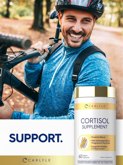 Carlyle Cortisol Supplement | 60 Vegane Kapseln | Ashwagandha & Magnesium Komplex | Ohne Gentechnik, Glutenfrei